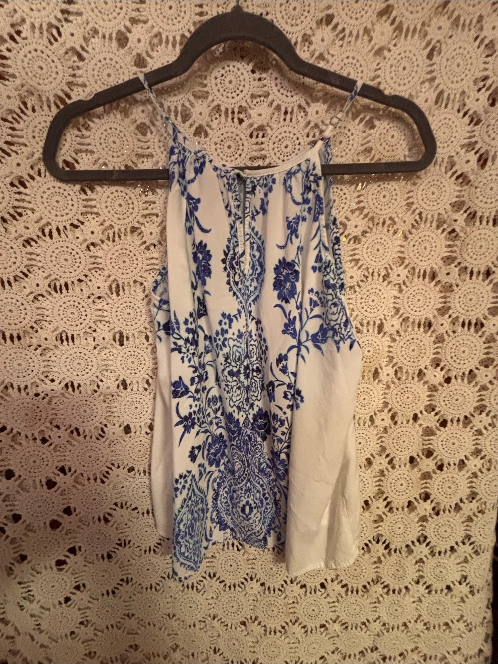 Eyeshadow White Halter Tank with Blue Floral Print